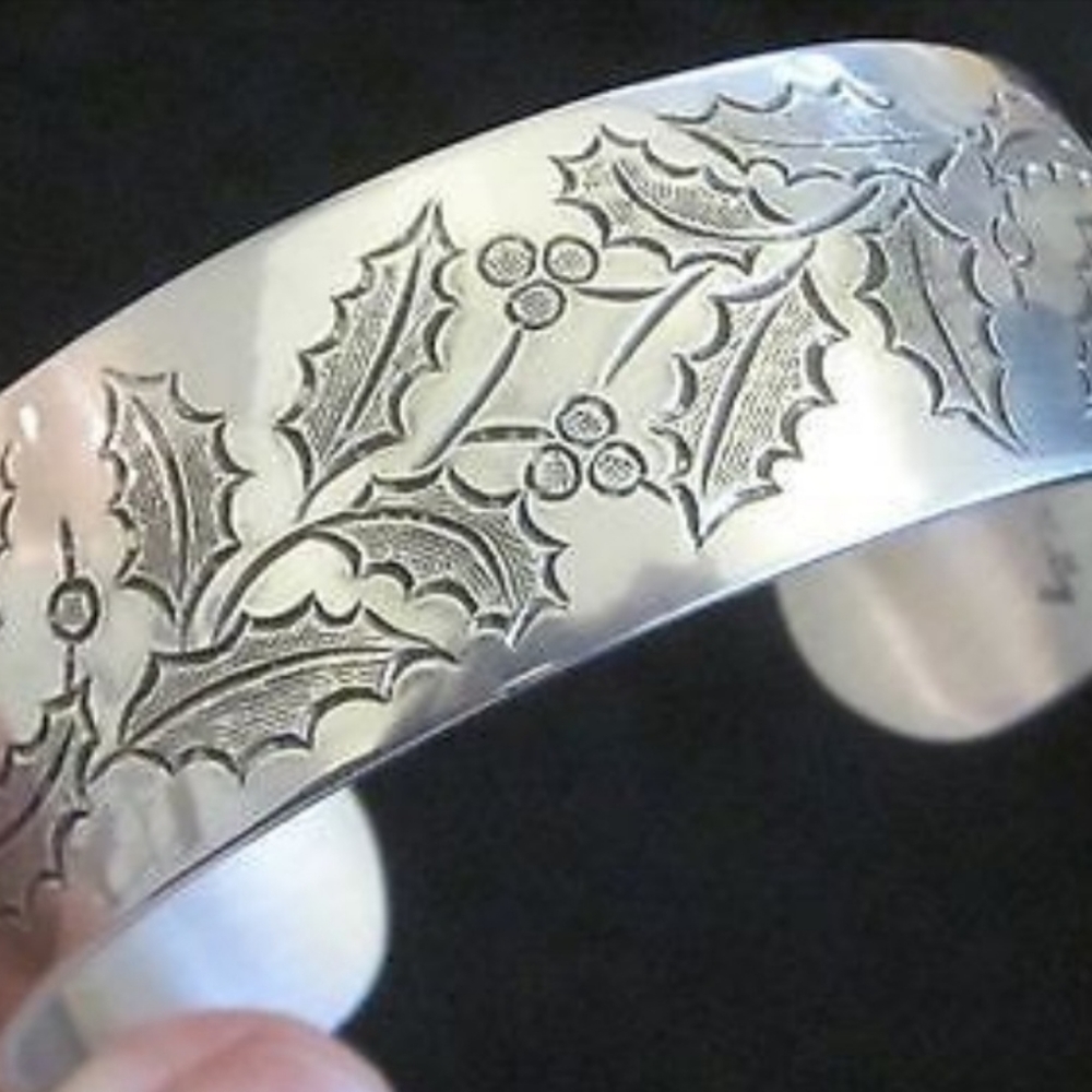 Charming *Pewter "Winter Holly" Bracelet Cuff by K. Stieff